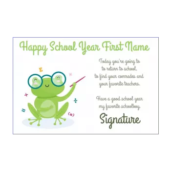 card good school year frog kid green animals 