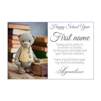 card good school year toy bear book 