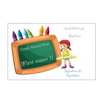 card good school year pencil drawing girl slate 