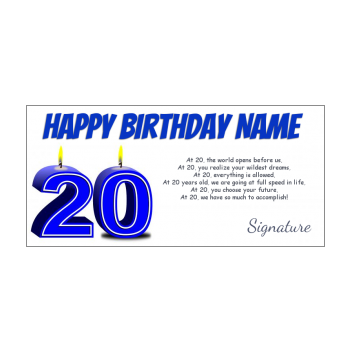20th Birthday card free printable template or send online