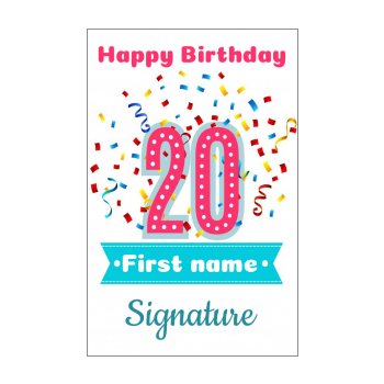 20th Birthday card free printable template or send online