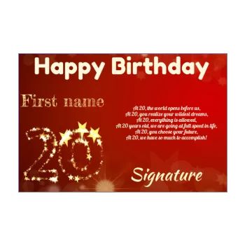 happy birthday card 20 years red star yellow 