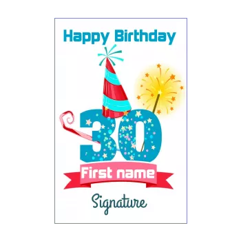 happy birthday card 30 years hat blue 