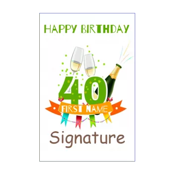 happy birthday card 40 years champagne green 