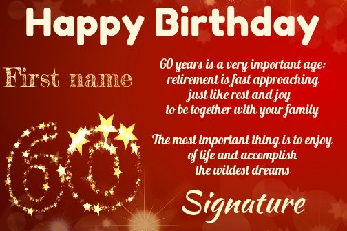 Happy Birthday Card 60 Years Yellow free template (card 2054)