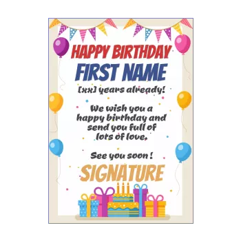 happy birthday card balloon brown cake confetti kid 