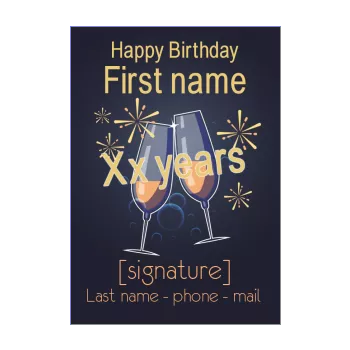 happy birthday card champagne blue alcohol 