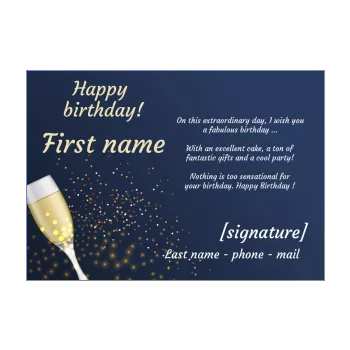 happy birthday card champagne blue elegant 
