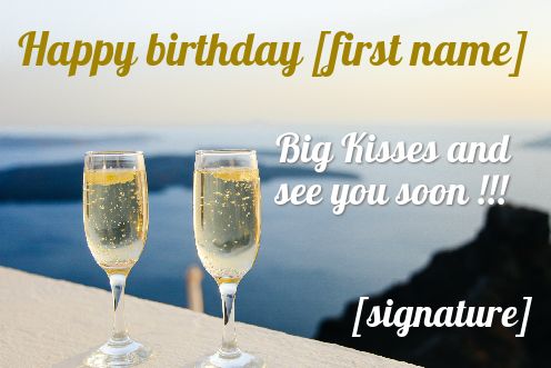Happy Birthday Card Champagne Sea virtual free
