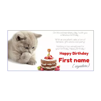 happy birthday card strawberry cat cake candle animals 