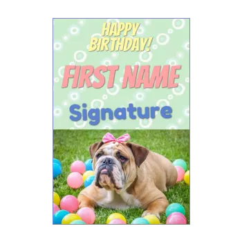 funny happy birthday card dog ball garden girl kid animals 
