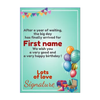 happy birthday card gift balloon blue kid ribbon 