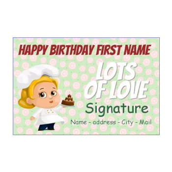 happy birthday card cake drawing girl green kid 