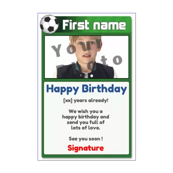 happy birthday card soccer balloon boy green kid sport 
