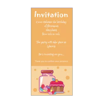 birthday card invitation cake candy kid orange 