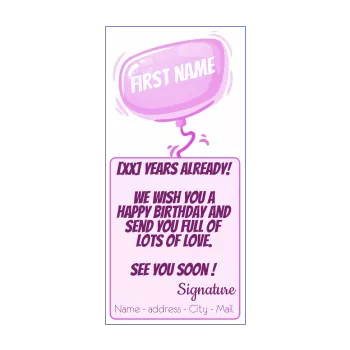 happy birthday card label balloon kid rose 