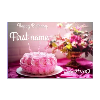 happy birthday card ball cake flower rose women 