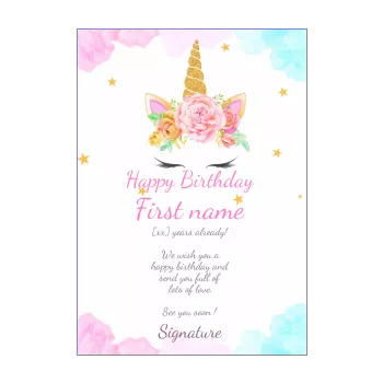 free unicorn birthday card printable template or send online