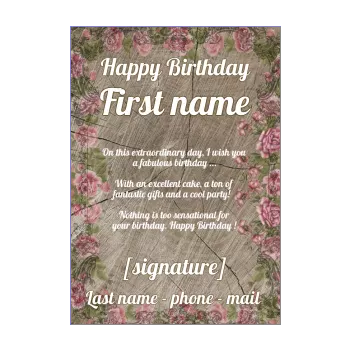 happy birthday card brown flower rose wood 
