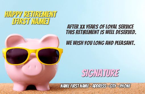Card Congratulations Wishes Retirement Pig free template