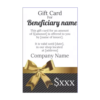card gift golden black grey ribbon white 