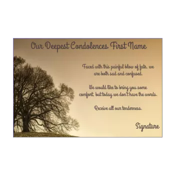 card condolences brown orange tree 