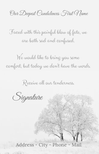 Card Condolences Grey Tree White virtual free