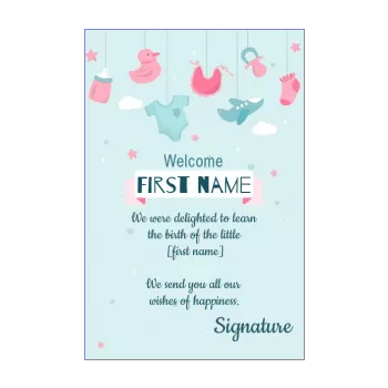 card congratulations birth baby blue drawing rose 