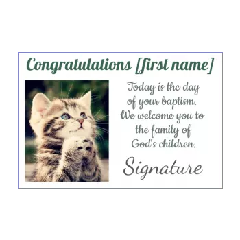 funny card congratulations baptism cat green animals 