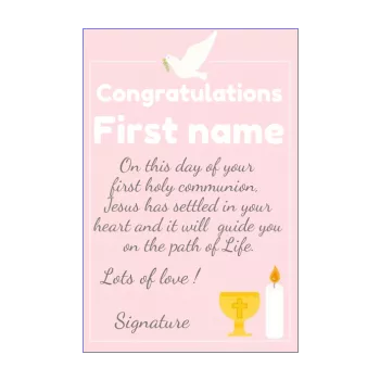 card congratulations communion bird candle rose 