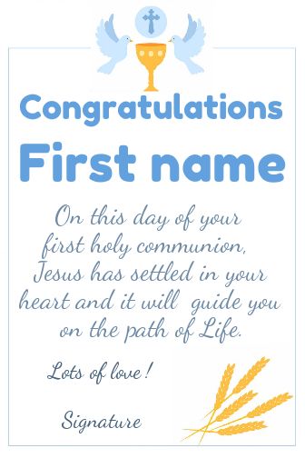 Card Congratulations Communion Bird Blue free template