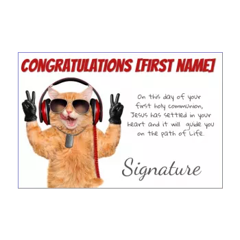 funny card congratulations communion cat brown 