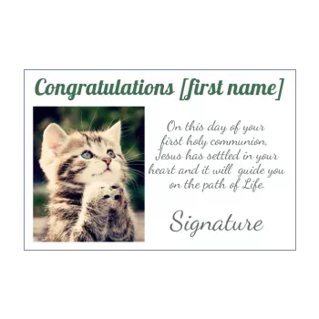 funny card congratulations communion cat green animals 