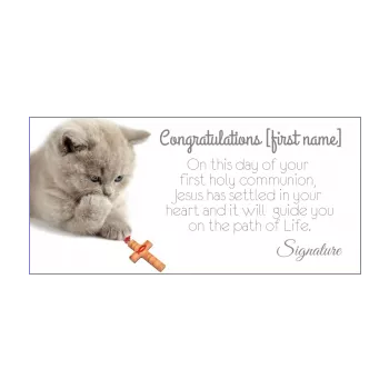 card congratulations communion cat cross animals 