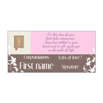 card congratulations communion brown cross girl rose 