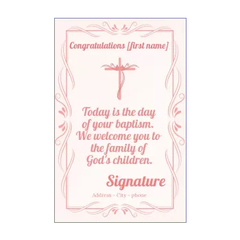 card congratulations baptism cross girl rose 