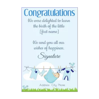 card congratulations birth baby blue boy drawing sky 