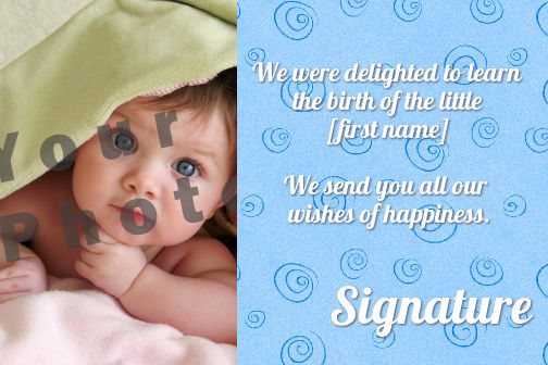 Card Congratulations Birth Baby Blue with photo template