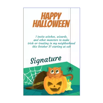 happy card invitation halloween cat green pumpkin 