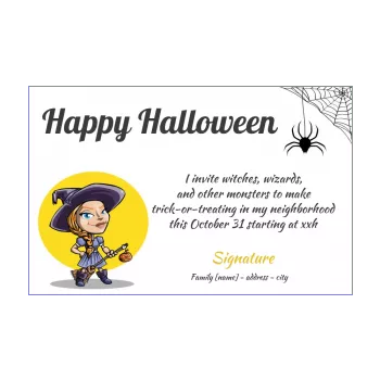 happy card invitation halloween drawing girl pumpkin 