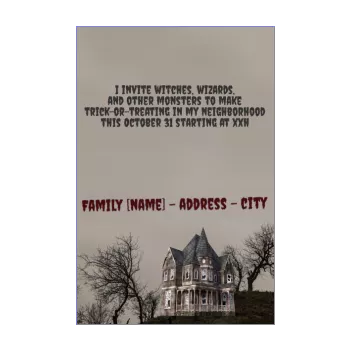 happy card invitation halloween house grey tree 