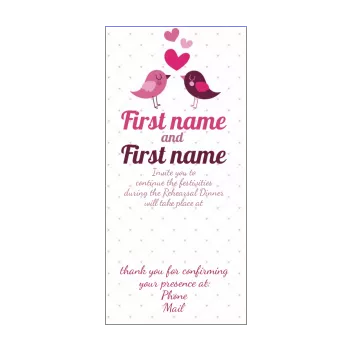 wedding card invitation dinner heart bird mauve rose 