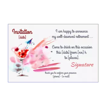 card invitation retirement champagne party cocktail grey red 