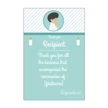 card thanks communion boy candle drawing thank you 