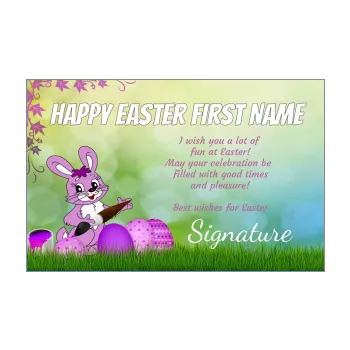 card wishes easter party drawing green mauve rabbit 