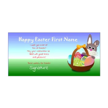 card wishes easter party blue green rabbit animals 