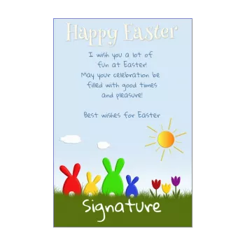 card wishes easter party blue drawing garden green rabbit 