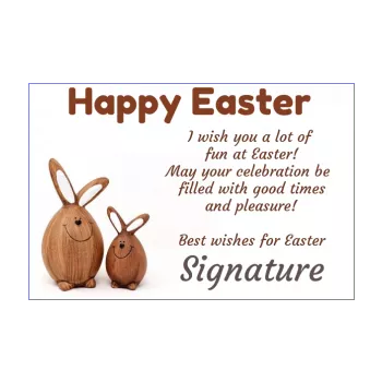 card wishes easter party brown egg rabbit wood animals 