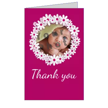 Card Thanks Baptism Flower Mauve with photo template