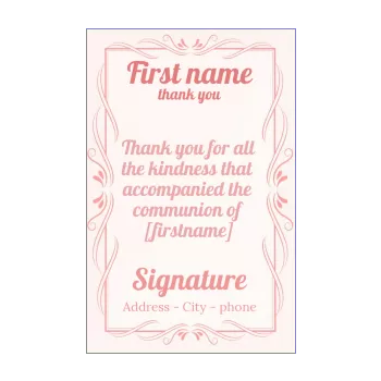 card thanks communion elegant girl rose thank you 